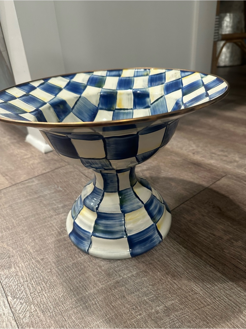 MACKENZIE-CHILDS Enamel Compote, Large, royal check - Picture 3 of 5